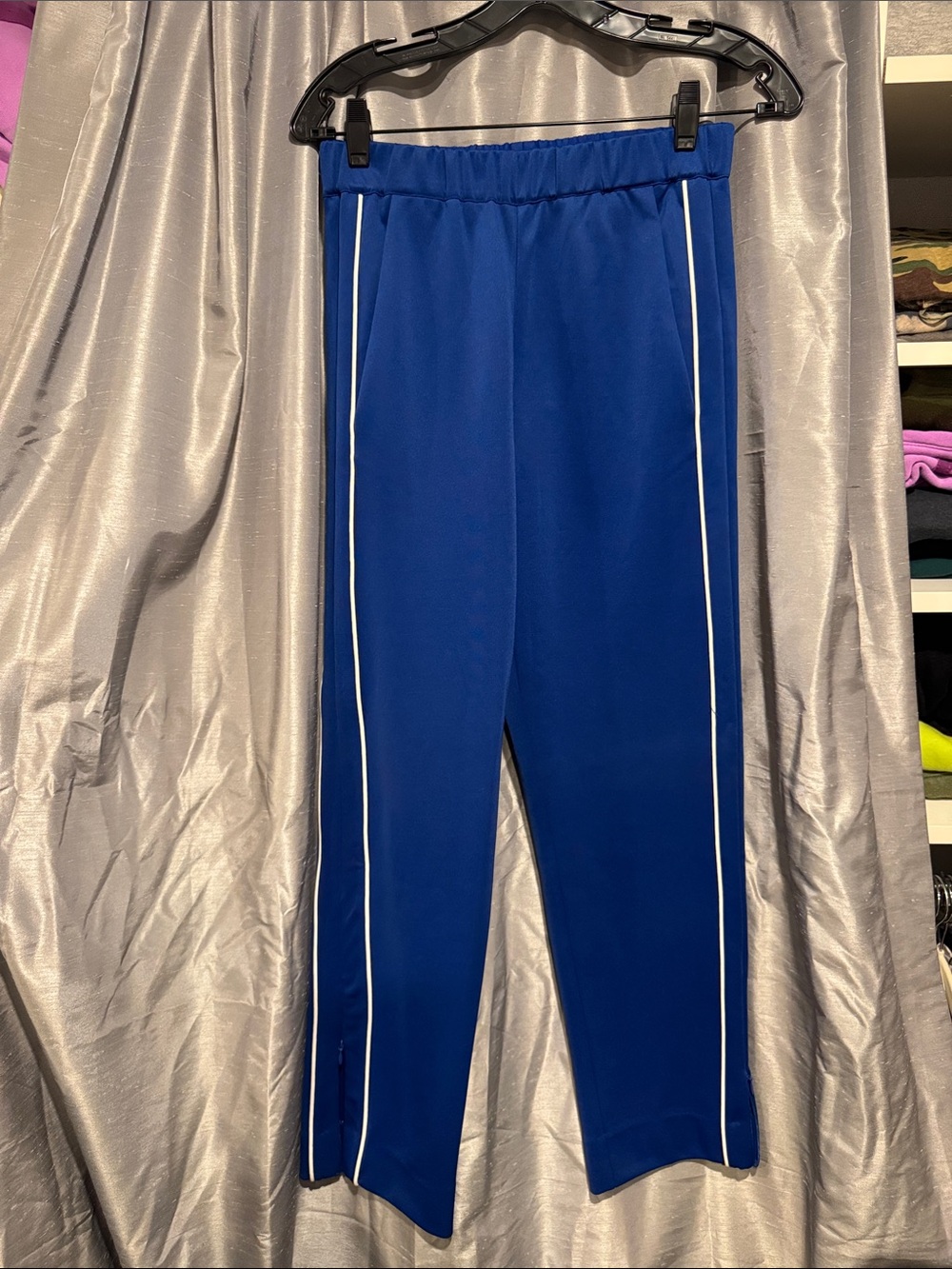 Maje Blue Track Dress Pants with White Piping Size Medium (2)